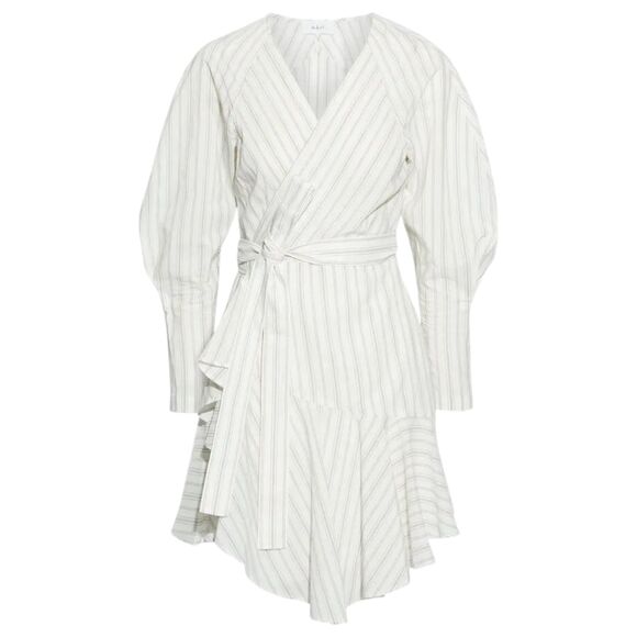 A.L.C. Enzo Striped Cotton-Blend Poplin Mini Wrap Dress Size 2 - Picture 4 of 9